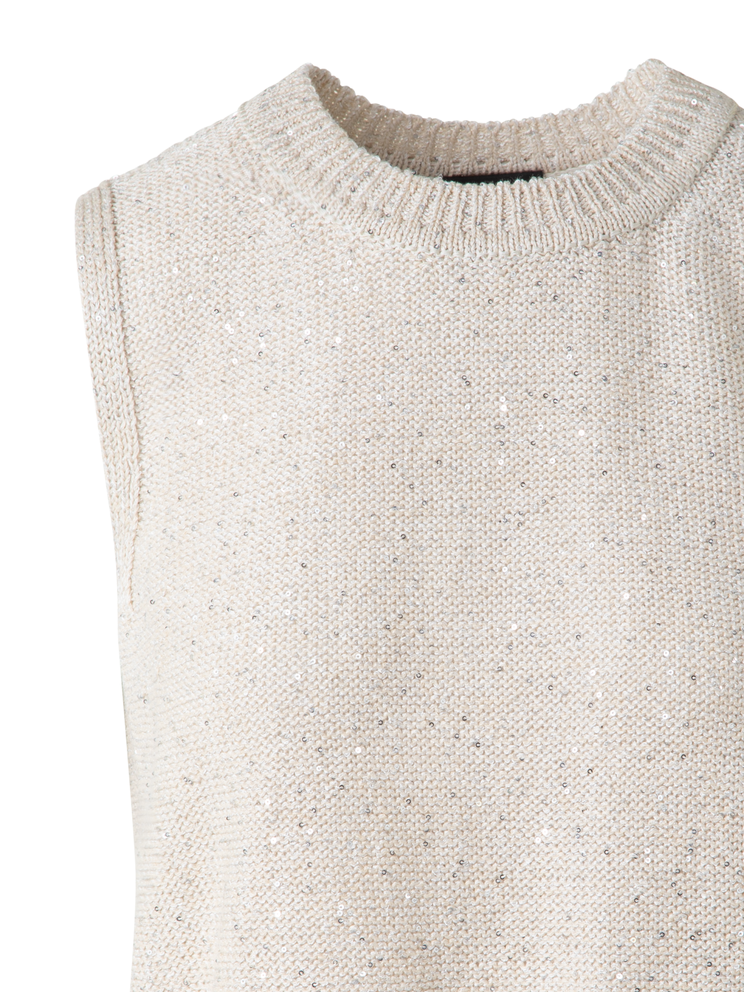 Designer Sleeveless Linen Cotton Knit Top with Sequins - neutral - pastel - beige