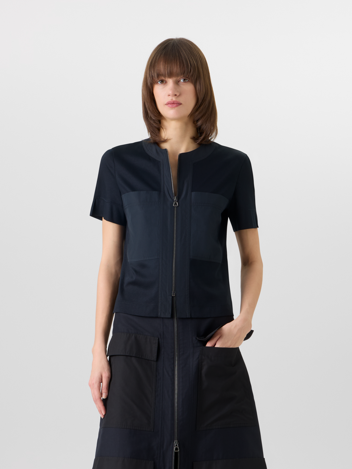 Designer Short-Sleeve Cotton Jersey Blouse - black #editorial