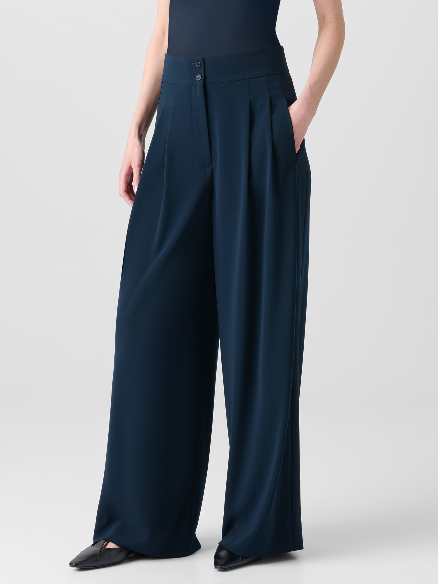Designer Wide Straight Signature Laser Cut Pants - neutral - navy - blue 