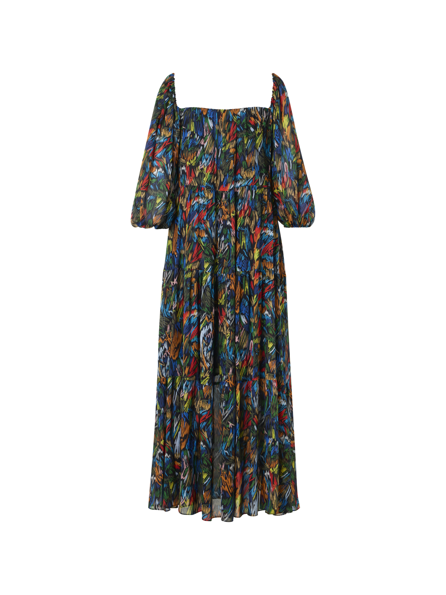 Designer Scribble Print Boho Maxi Dress - black - multicolor
