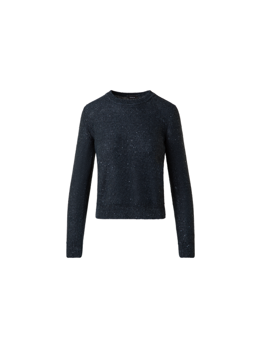 Designer Knit Sweater in Linen Cotton with Micro Sequins - grey