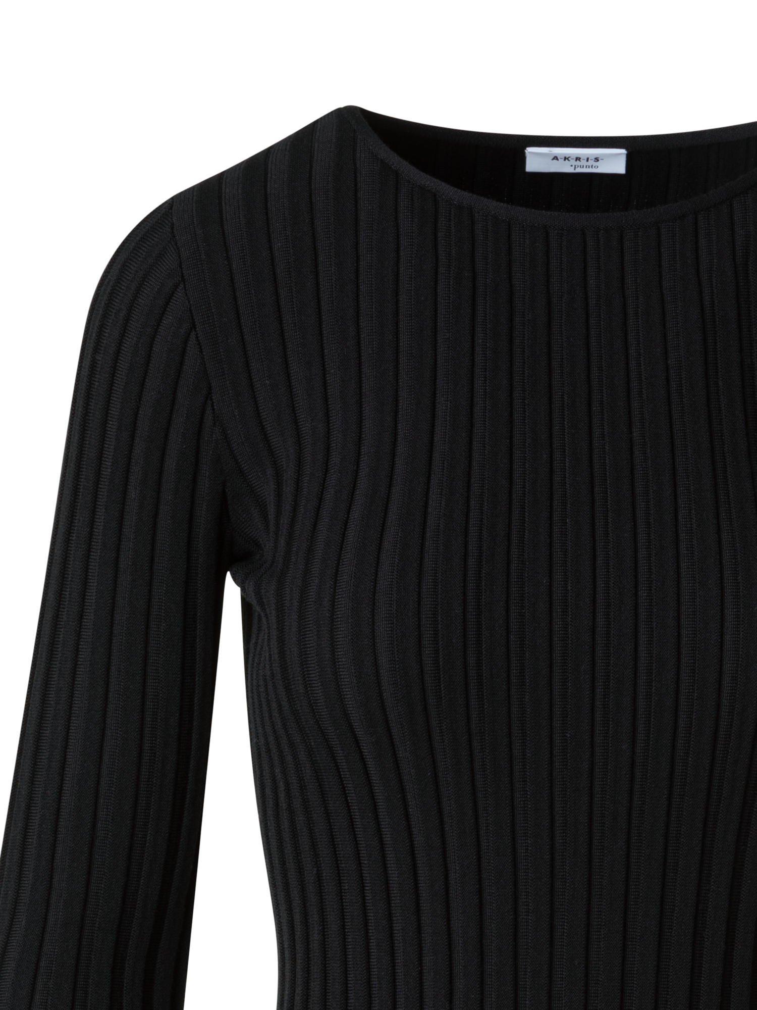 Designer Merino Wool Rib Knit Pullover - black - neutral