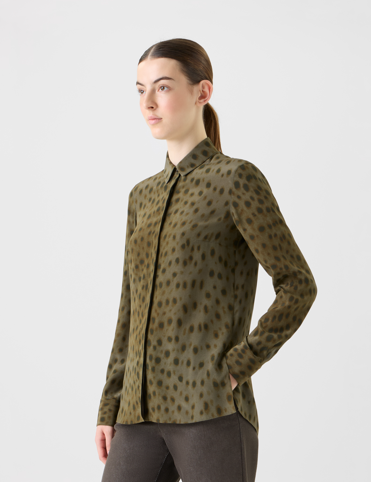 Designer Silk Blouse in Leopard Print - neutral - brown 