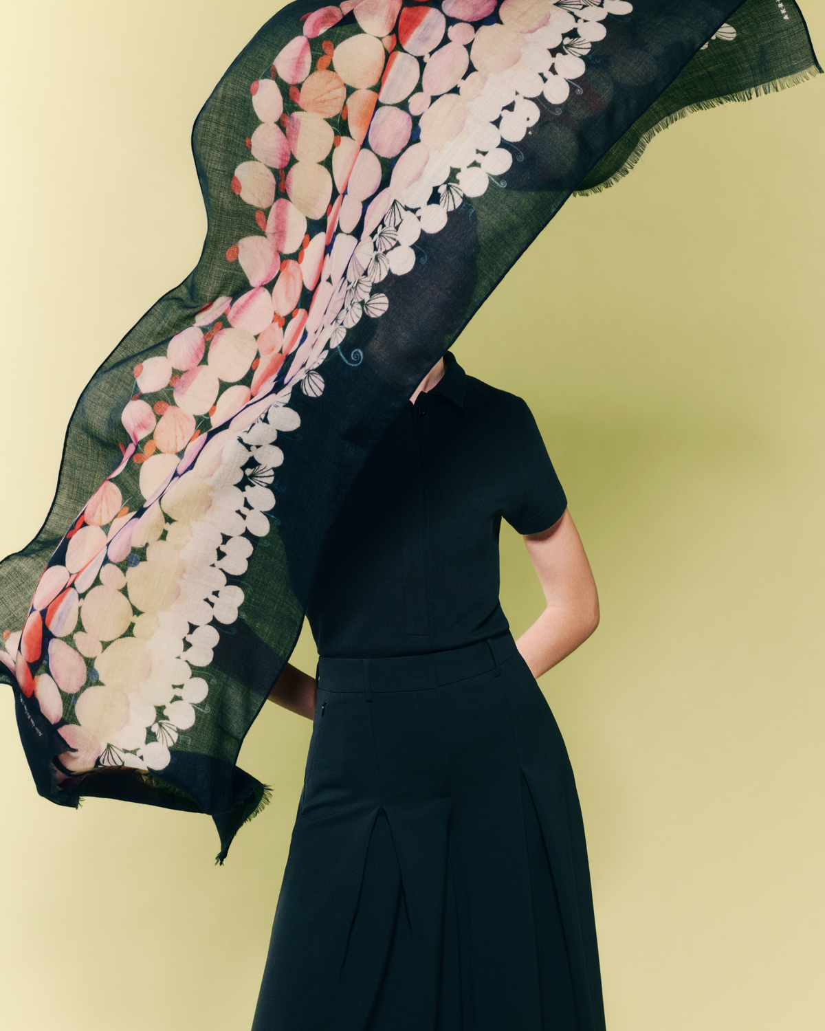 Designer Cashmere Scarf with Silver Dollars Print - black - multicolor - pink #editorial