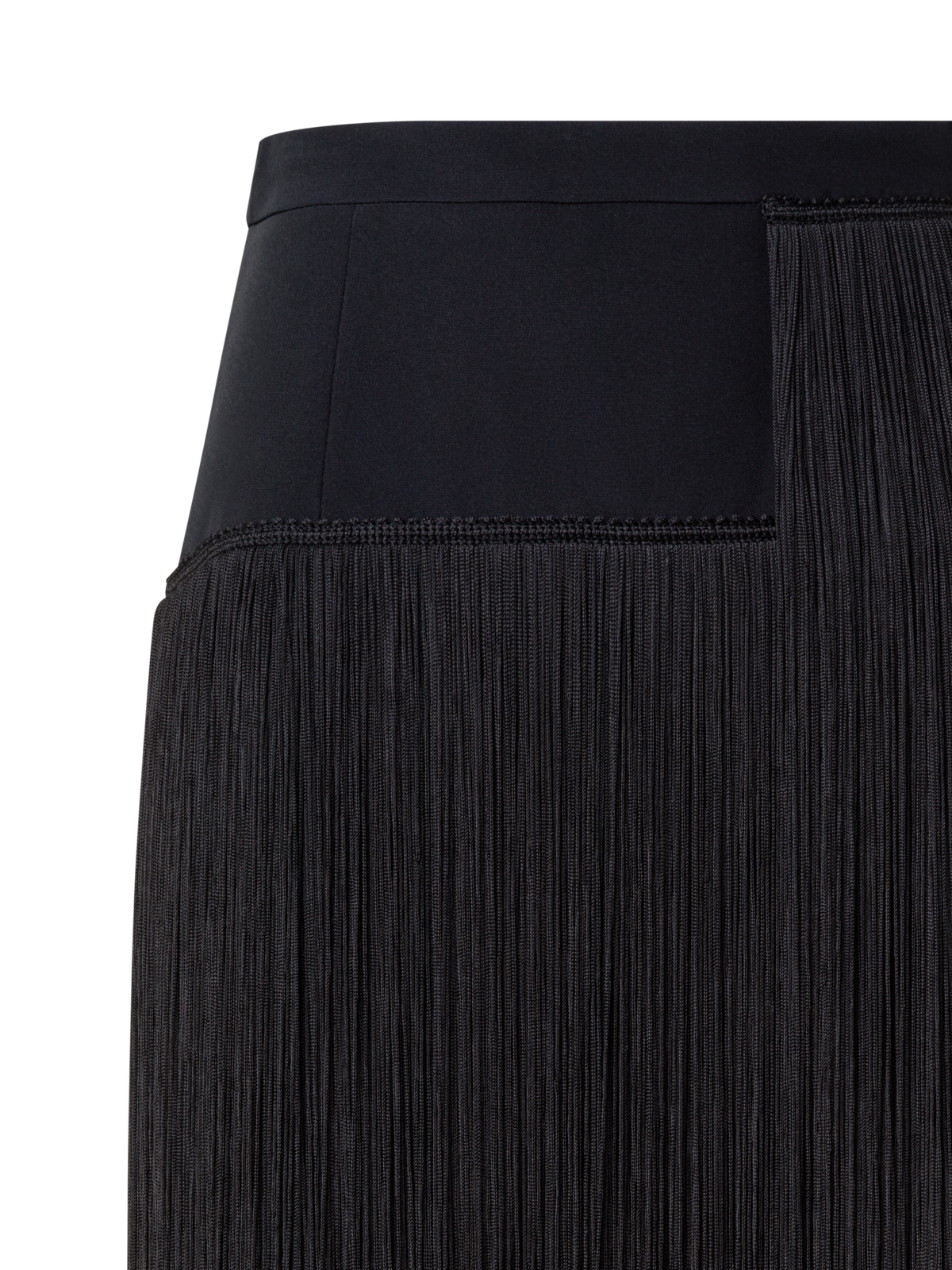 Designer Short Silk Skirt with Fringes - black