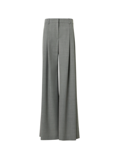 Designer Wool Stretch Fil-à-Fil Wide-Leg Pants - grey