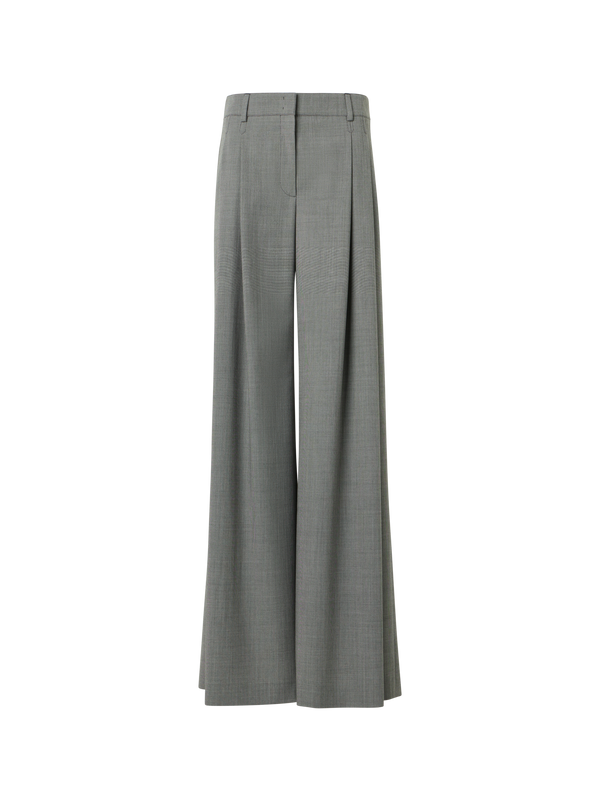 Designer Wool Stretch Fil-à-Fil Wide-Leg Pants - grey