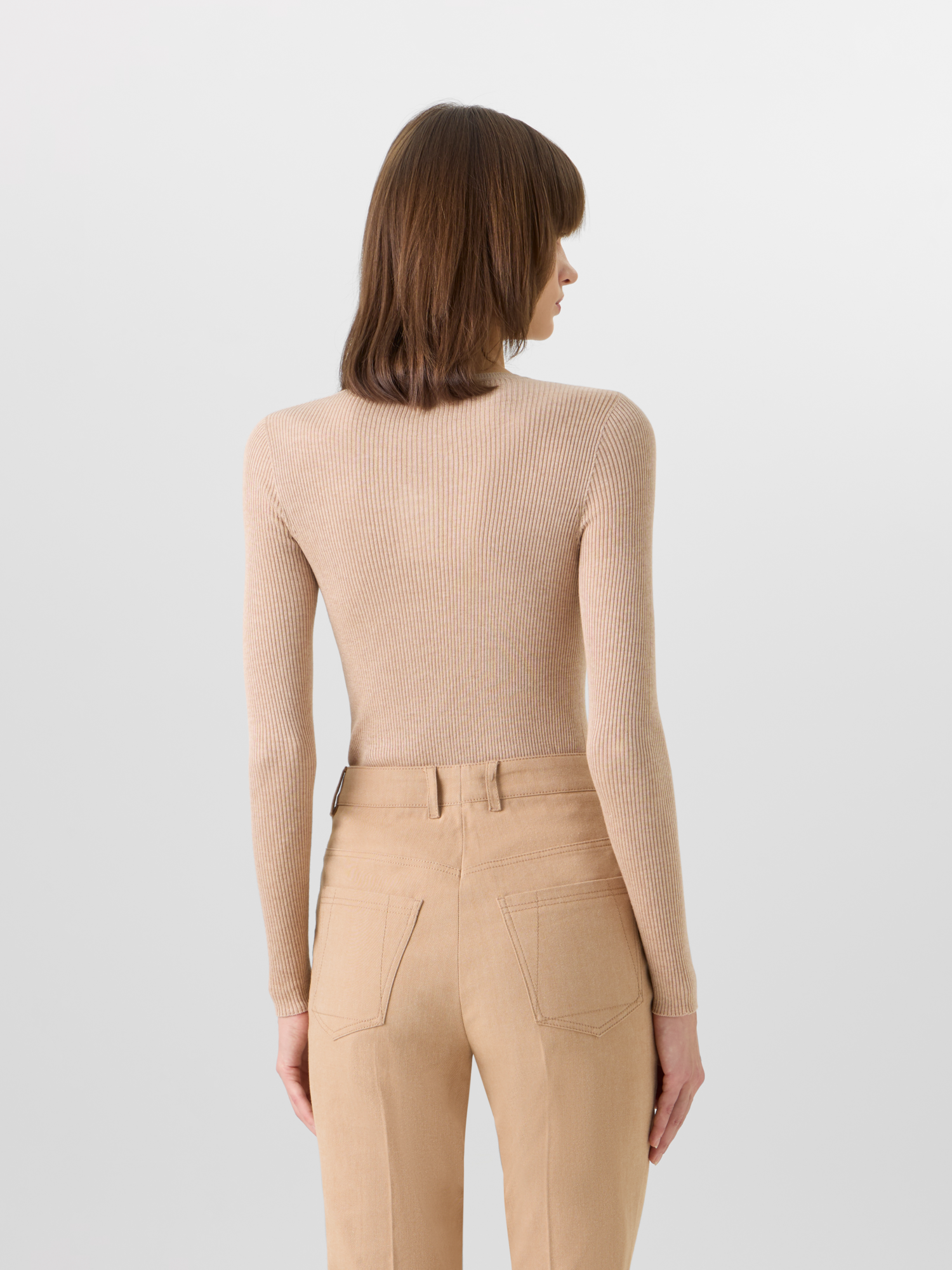 Designer Long-Sleeve Silk-Cotton Knit Sweater - beige 
