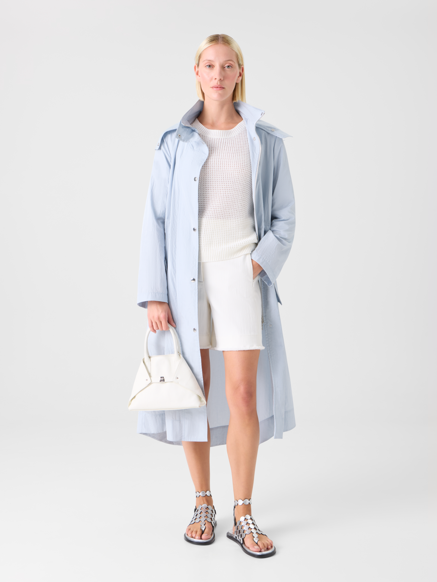 Designer Water-Repellent Lightweight Midi Parka - blue