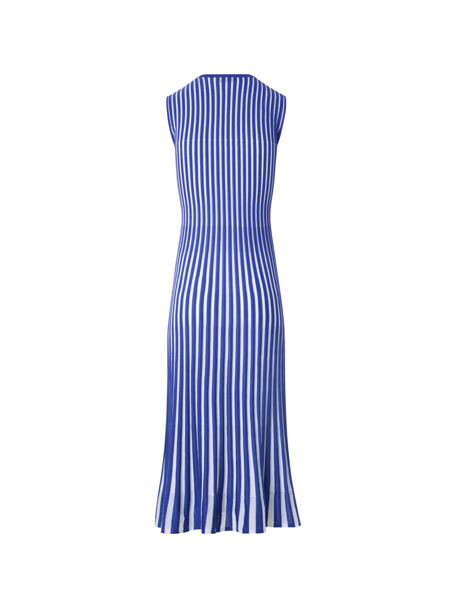 Designer Two Tone Rib Knit Dress with Sheer Shoulders - blue