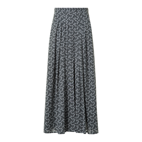 Cotton Midi Skirt with Mini Anemone Print