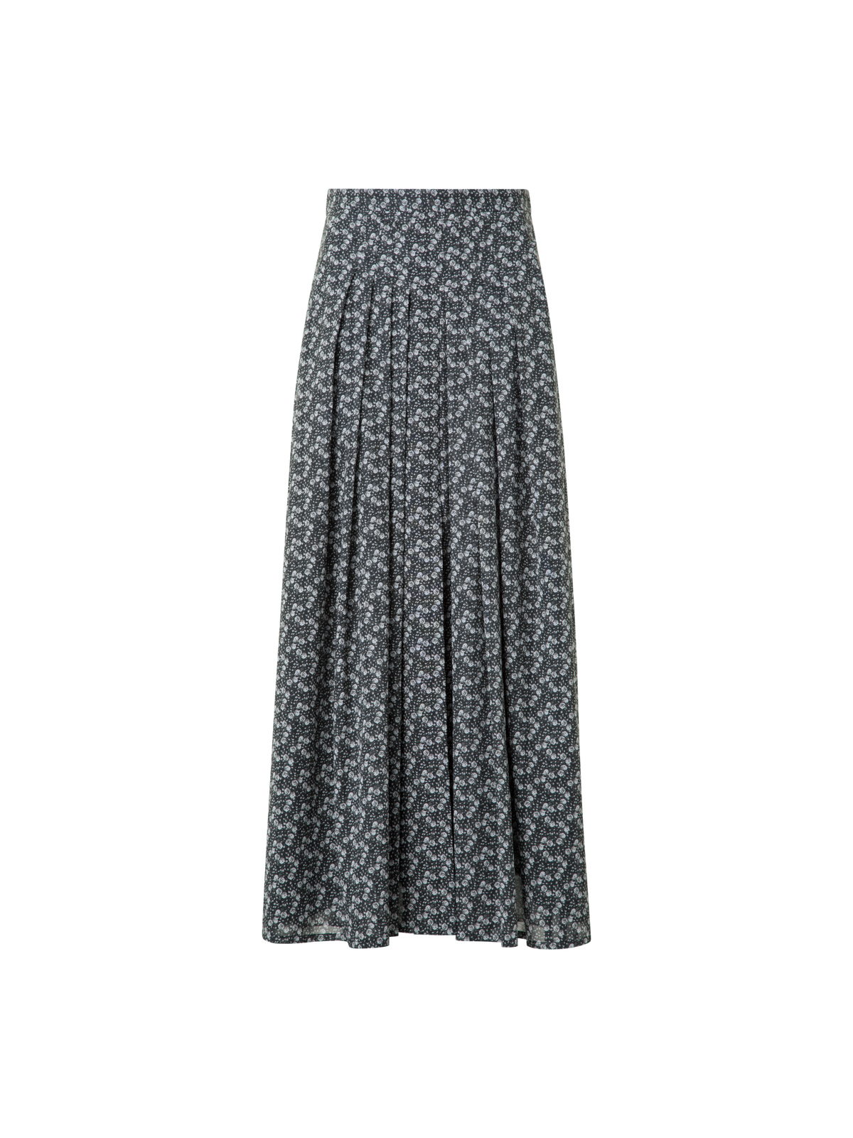 Designer Cotton Midi Skirt with Mini Anemone Print - black - neutral - grey - multicolor