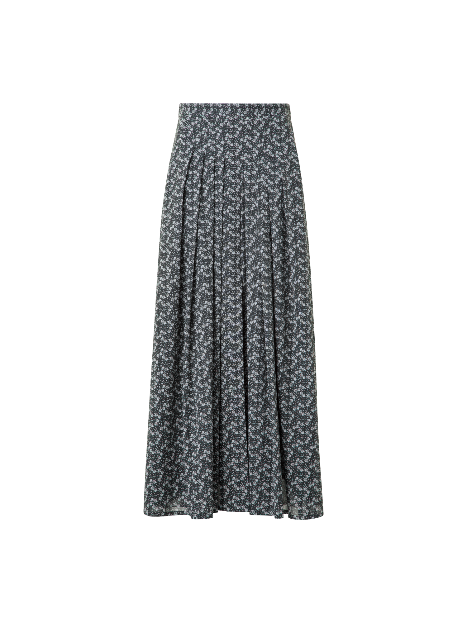 Designer Cotton Midi Skirt with Mini Anemone Print - black - neutral - grey - multicolor