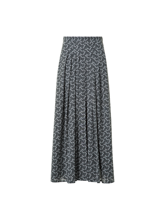 Designer Cotton Midi Skirt with Mini Anemone Print - black - neutral - grey - multicolor