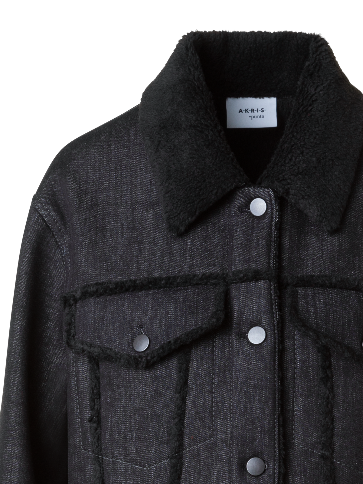 Designer Oversized Denim Jacket &  Faux Shearling Collar - black - neutral