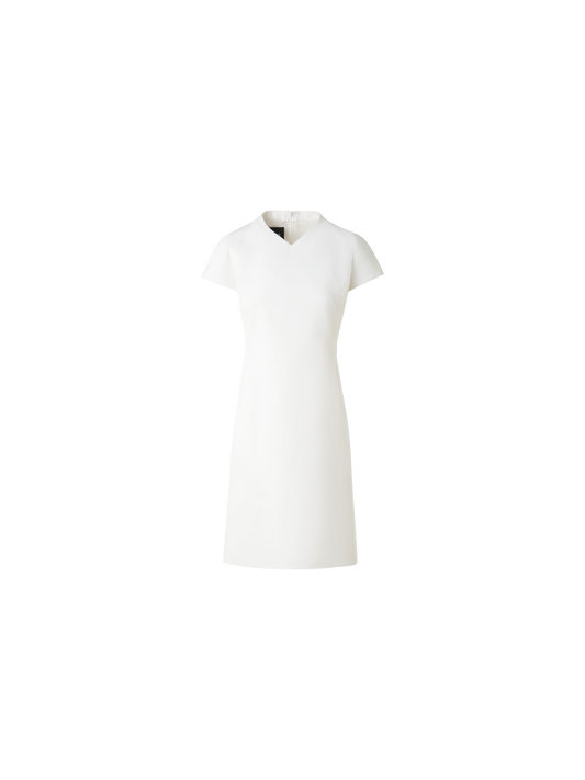Designer V-Neck Sheath Dress in Cotton Silk Double-Face - neutral - ecru - white
