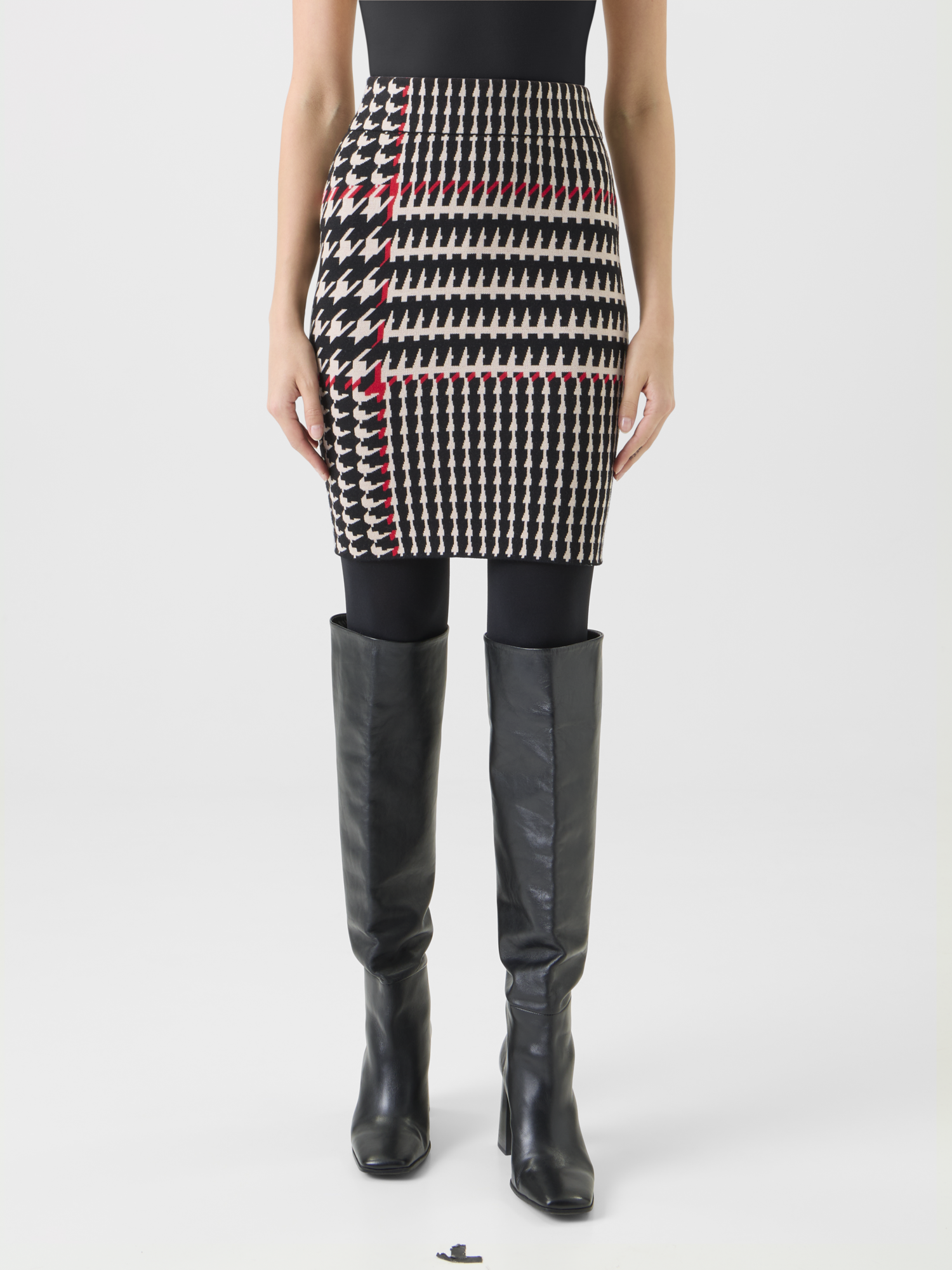 Designer XL Glencheck Jacquard Knit Skirt - black - multicolor 