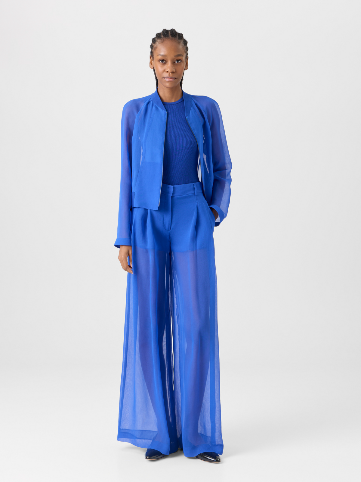 Designer Harina Lightweight Blouson in Silk Organza - blue #editorial