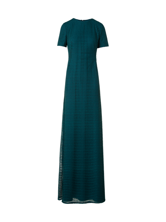 Designer Fitted Evening Gown in Flower Embroidery - green