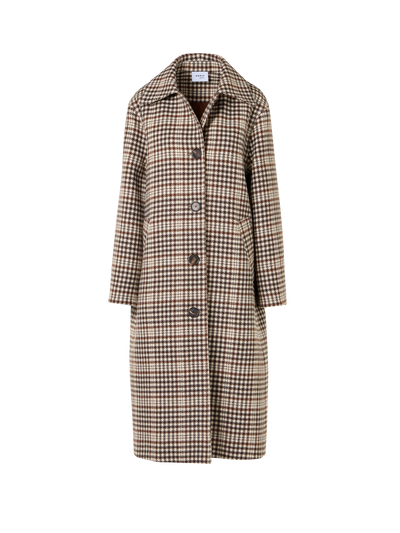 Designer Checked Wool-Blend Long Coat - multicolor - brown