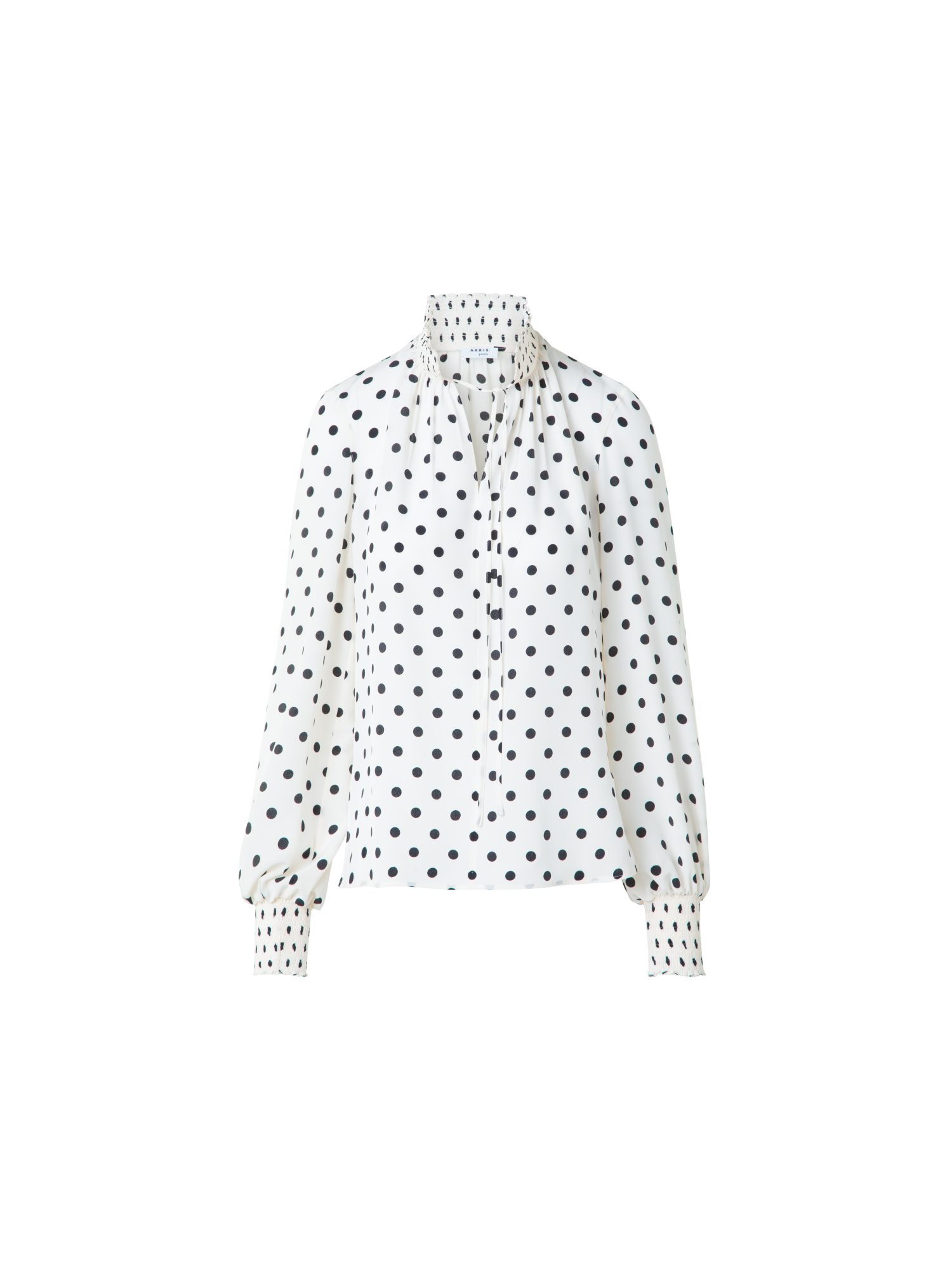 Designer Silk Boho Blouse with Polka Dots - neutral - multicolor - ecru - white