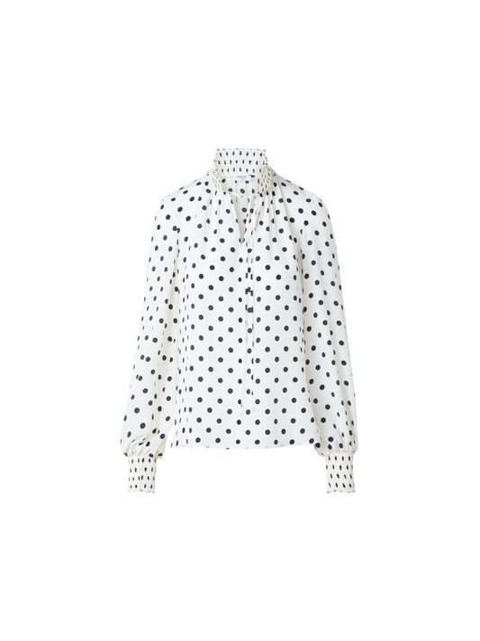 Designer Silk Boho Blouse with Polka Dots - neutral - multicolor - ecru - white