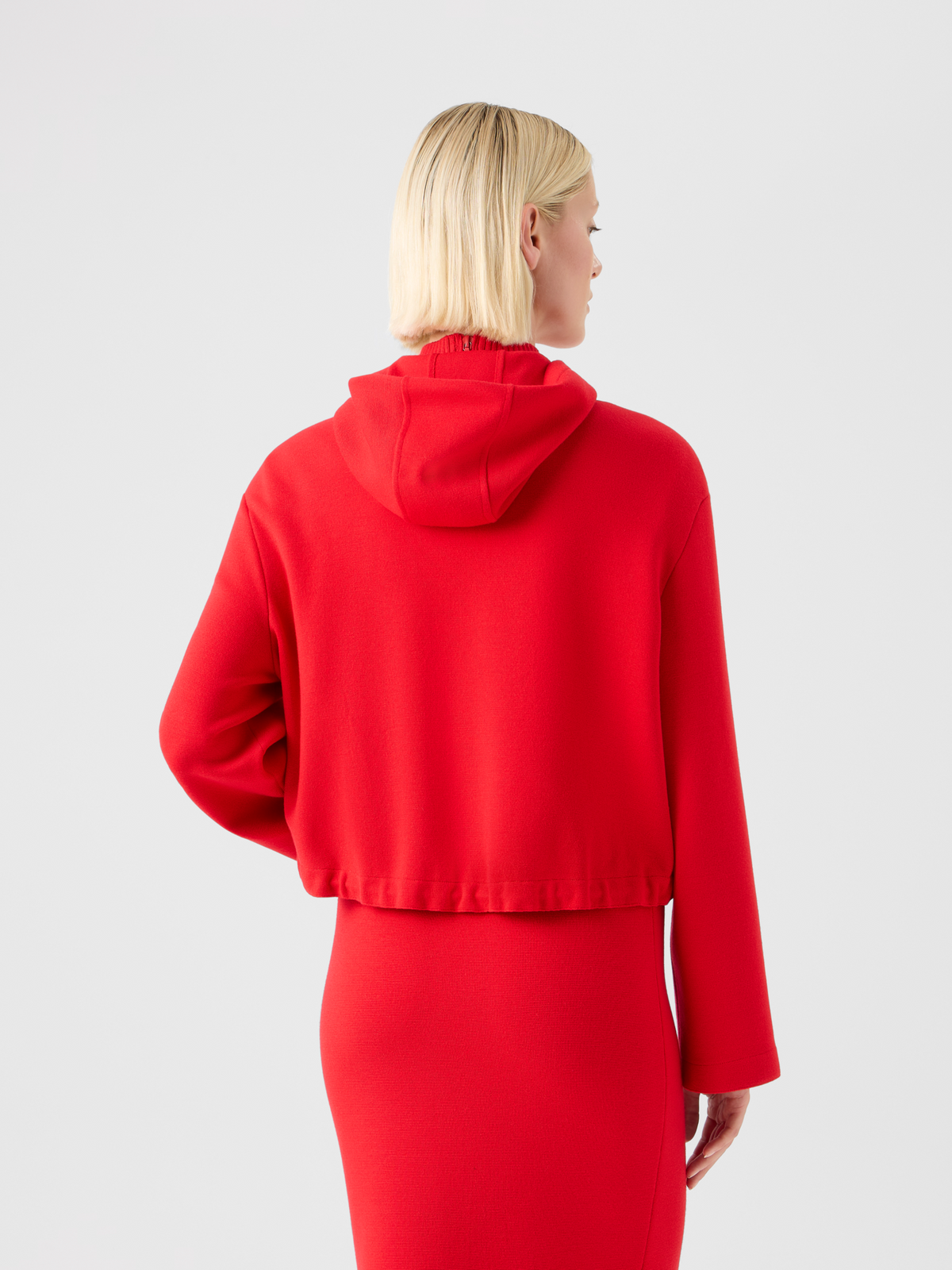 Designer Cropped Milano Knit Hoodie Jacket - red #editorial