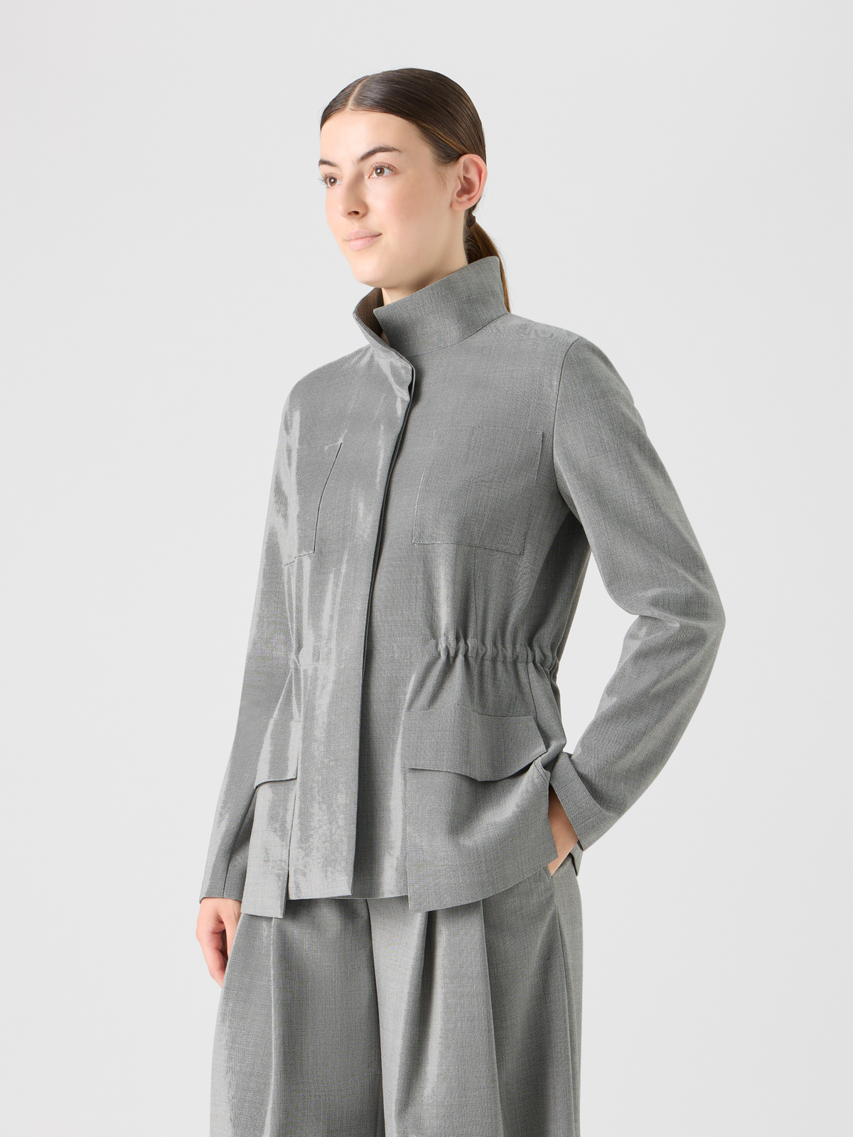 Designer Safari Jacket in Wool Stretch Fil-a-Fil - grey #editorial