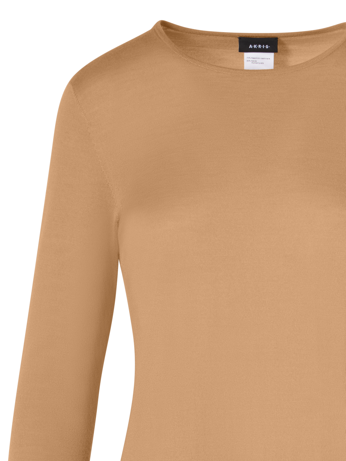 Designer Long-Sleeve Cashmere-Silk Knit Sweater - brown