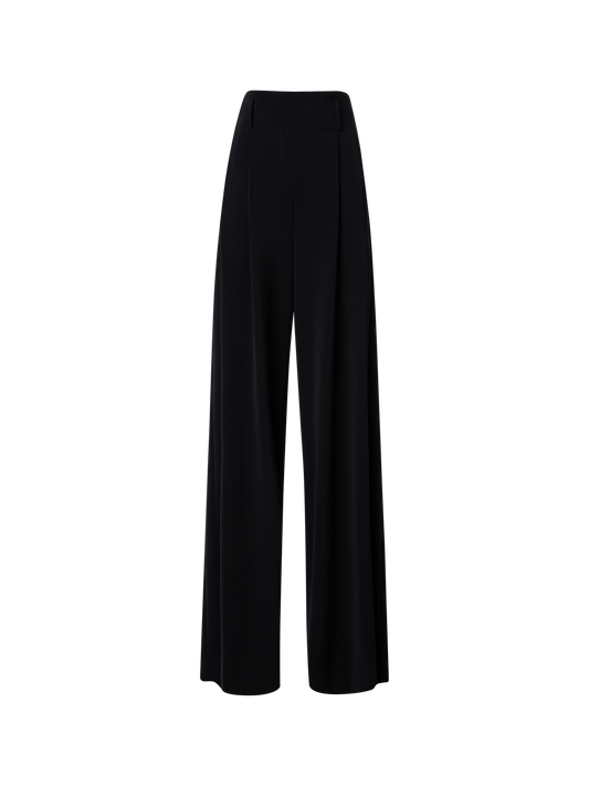 Designer High-Waist Lasercut Crêpe Wide Pants - black