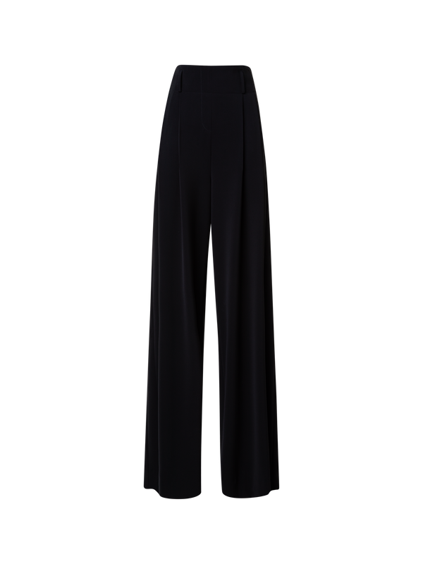 Designer High-Waist Lasercut Crêpe Wide Pants - black