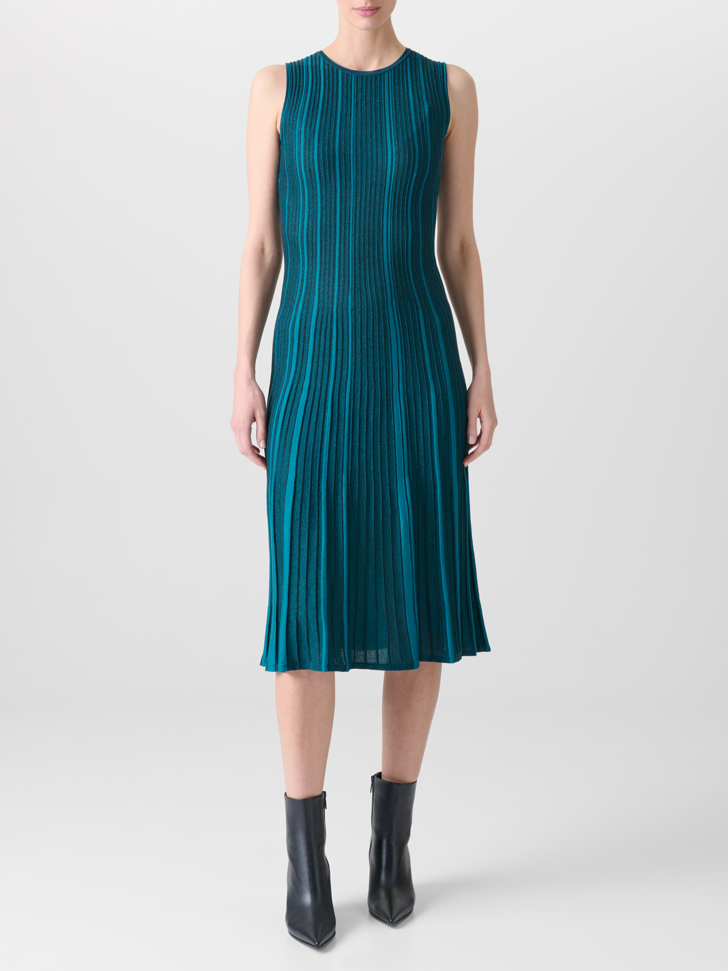 Designer Sleeveless Knit Dress in Silk Rib Lurex - green