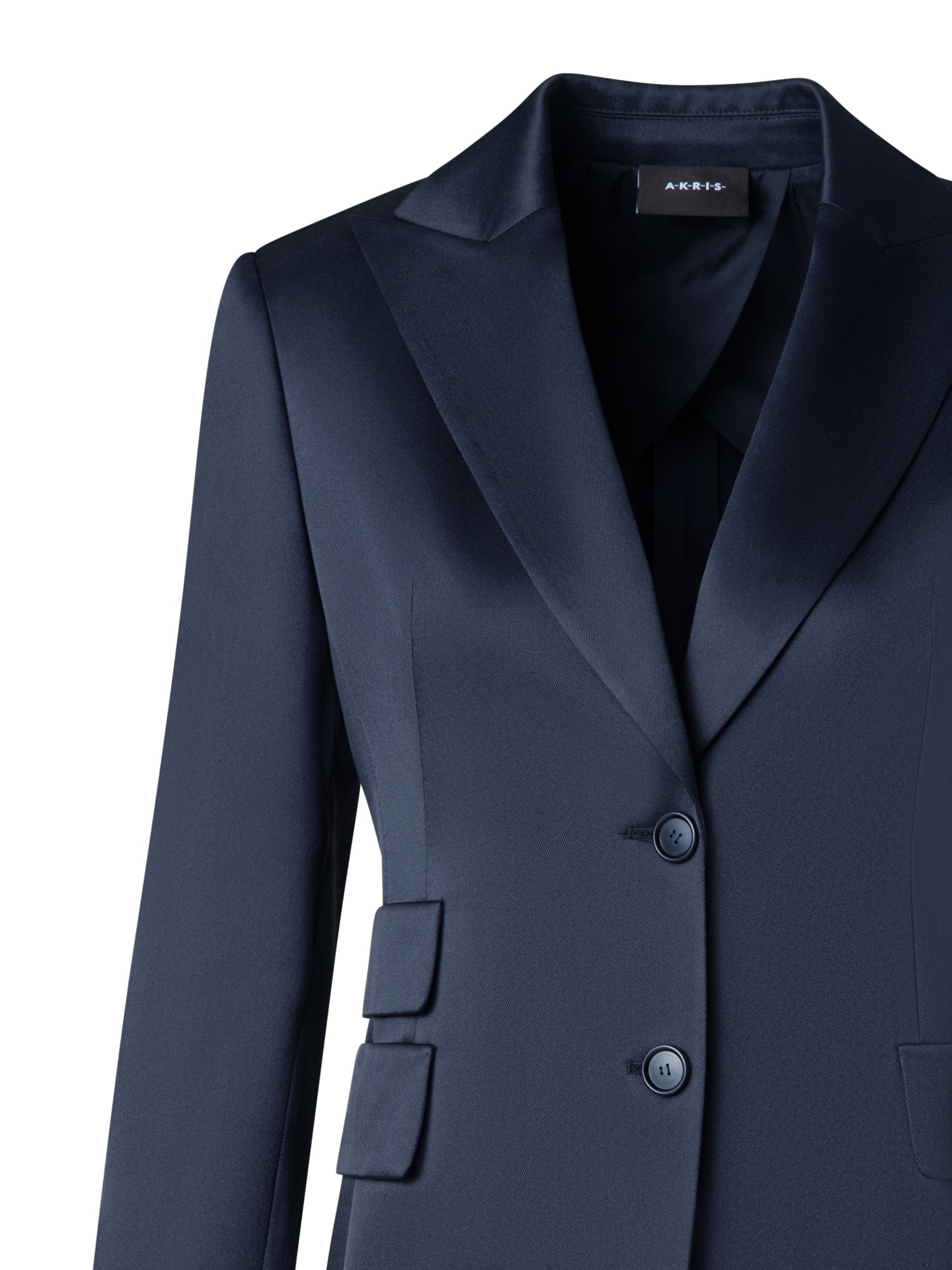 Designer Long Silk Blazer Jacket - navy