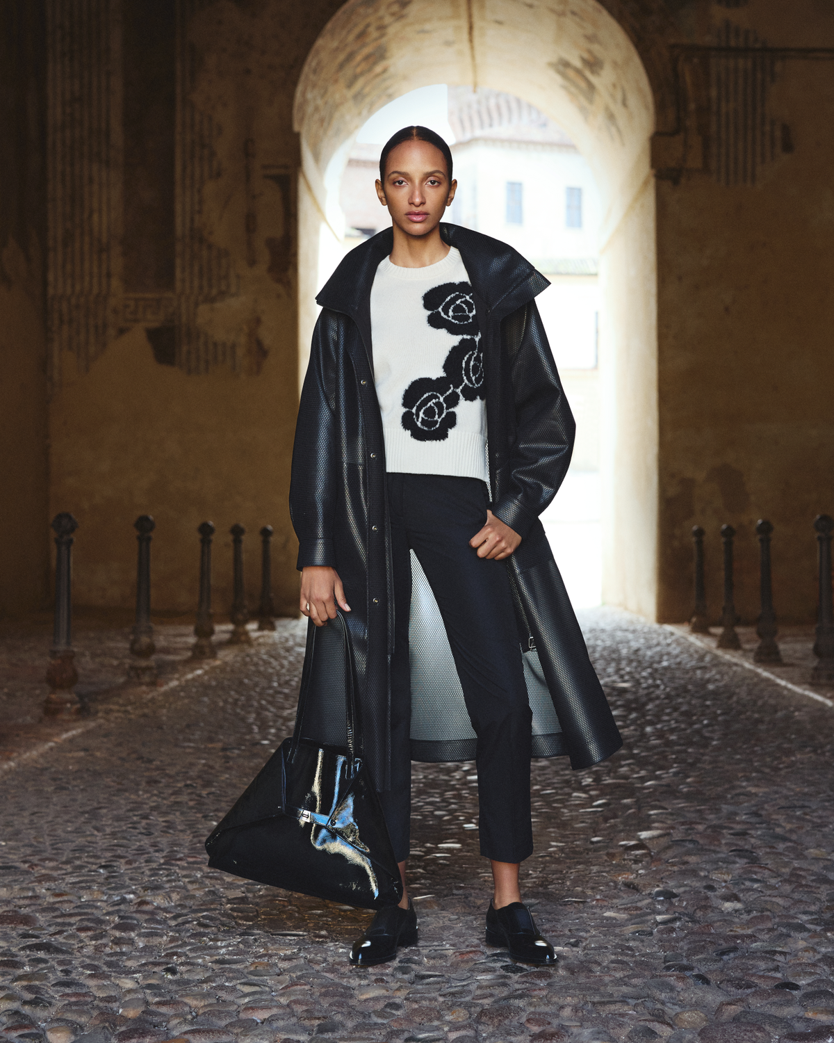 Designer Long Water Repellent Coat with Hood - black - neutral #editorial