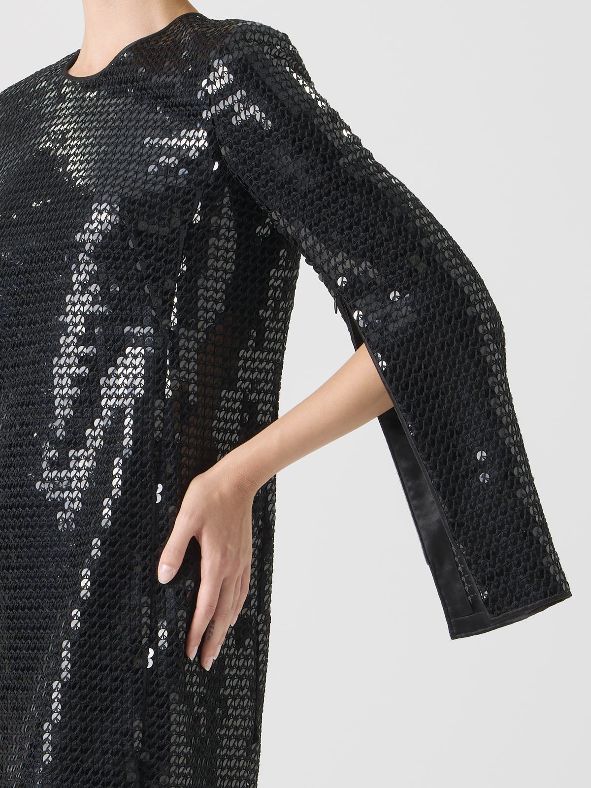 Designer Corded Sequins on Chiffon Cocktail Sheath Dress - black #editorial