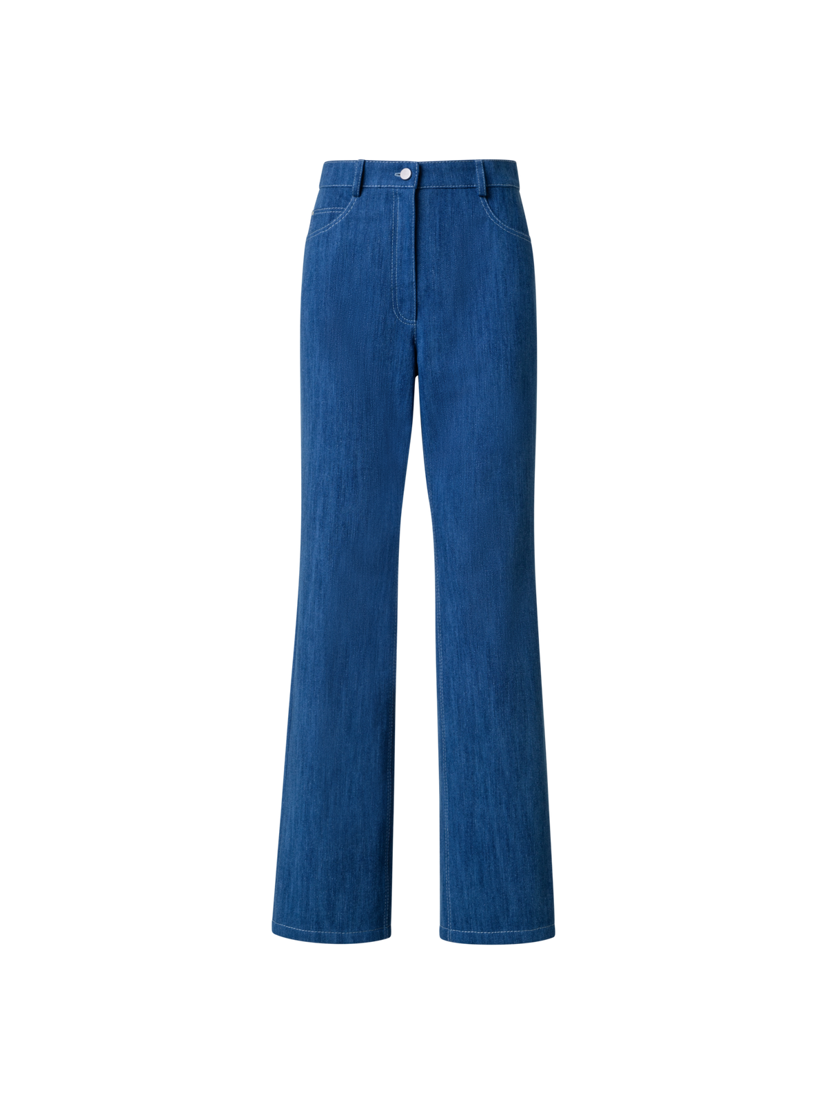 Designer Straight Cotton Denim Stretch Pants - blue