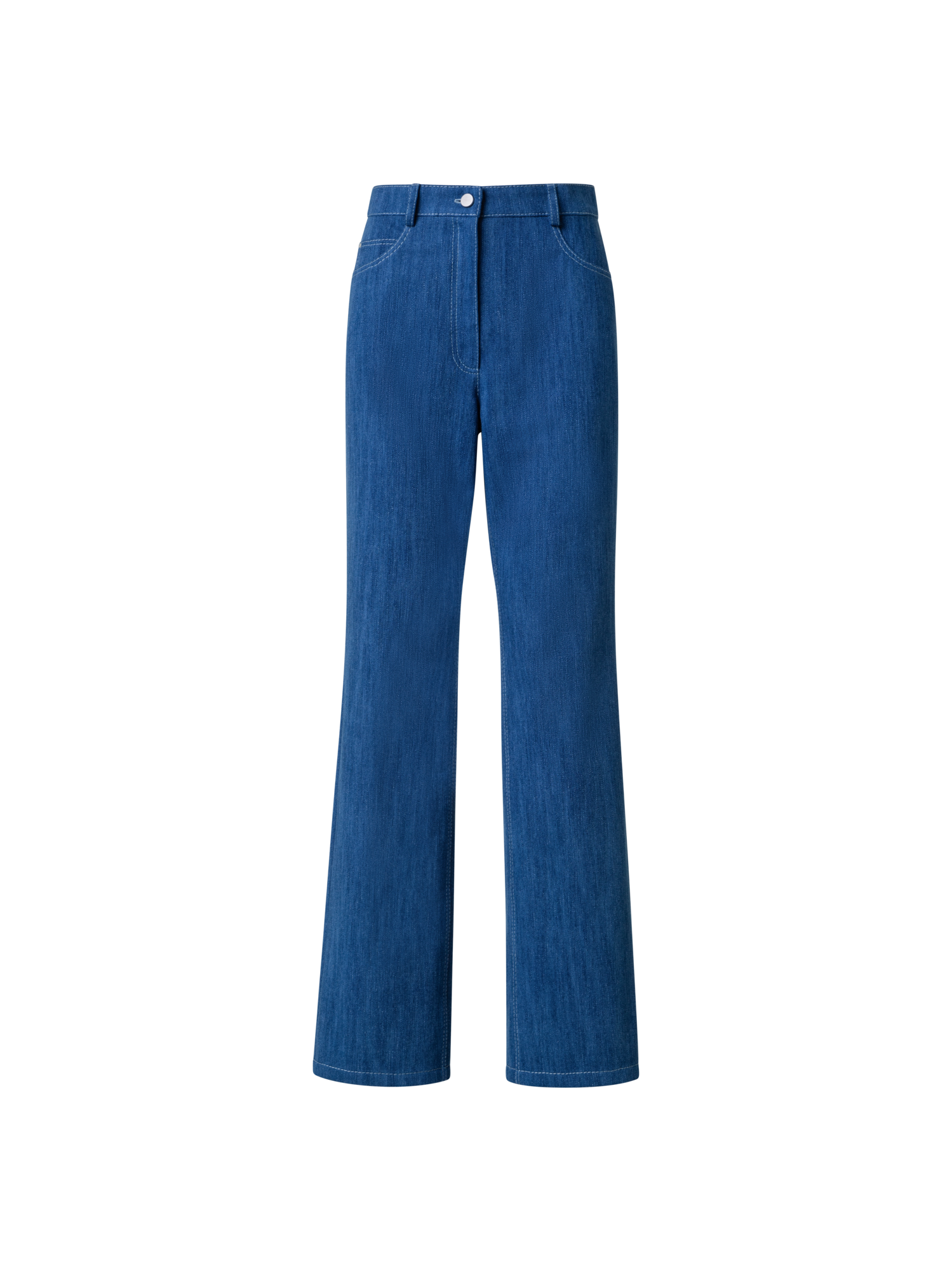 Designer Straight Cotton Denim Stretch Pants - blue