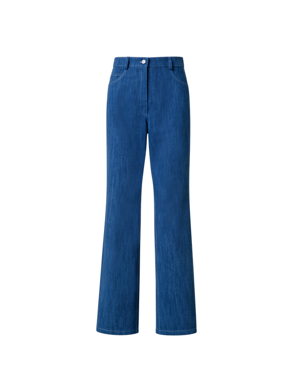 Designer Straight Cotton Denim Stretch Pants - blue