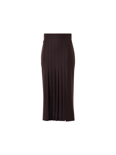 Designer Pleated Midi Pencil Skirt in Wool Flannel - brown