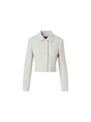 Designer Cropped Wool Crêpe Double-Face Jacket - grey