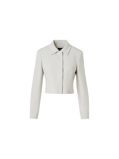 Designer Cropped Wool Crêpe Double-Face Jacket - grey