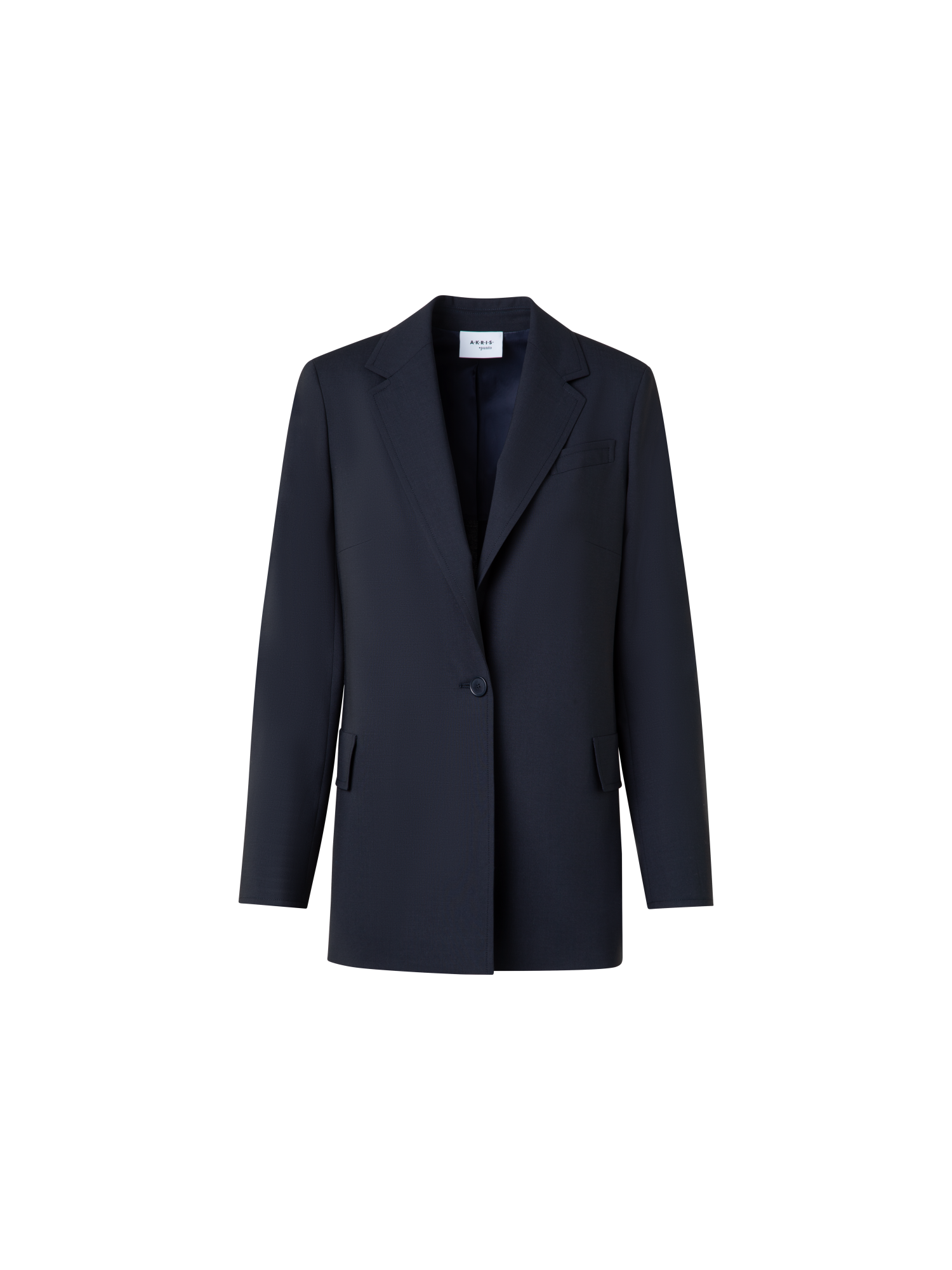 Designer Long Boyfriend Jacket in Cool Wool - navy - blue