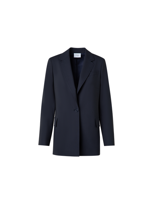Designer Long Boyfriend Jacket in Cool Wool - navy - blue