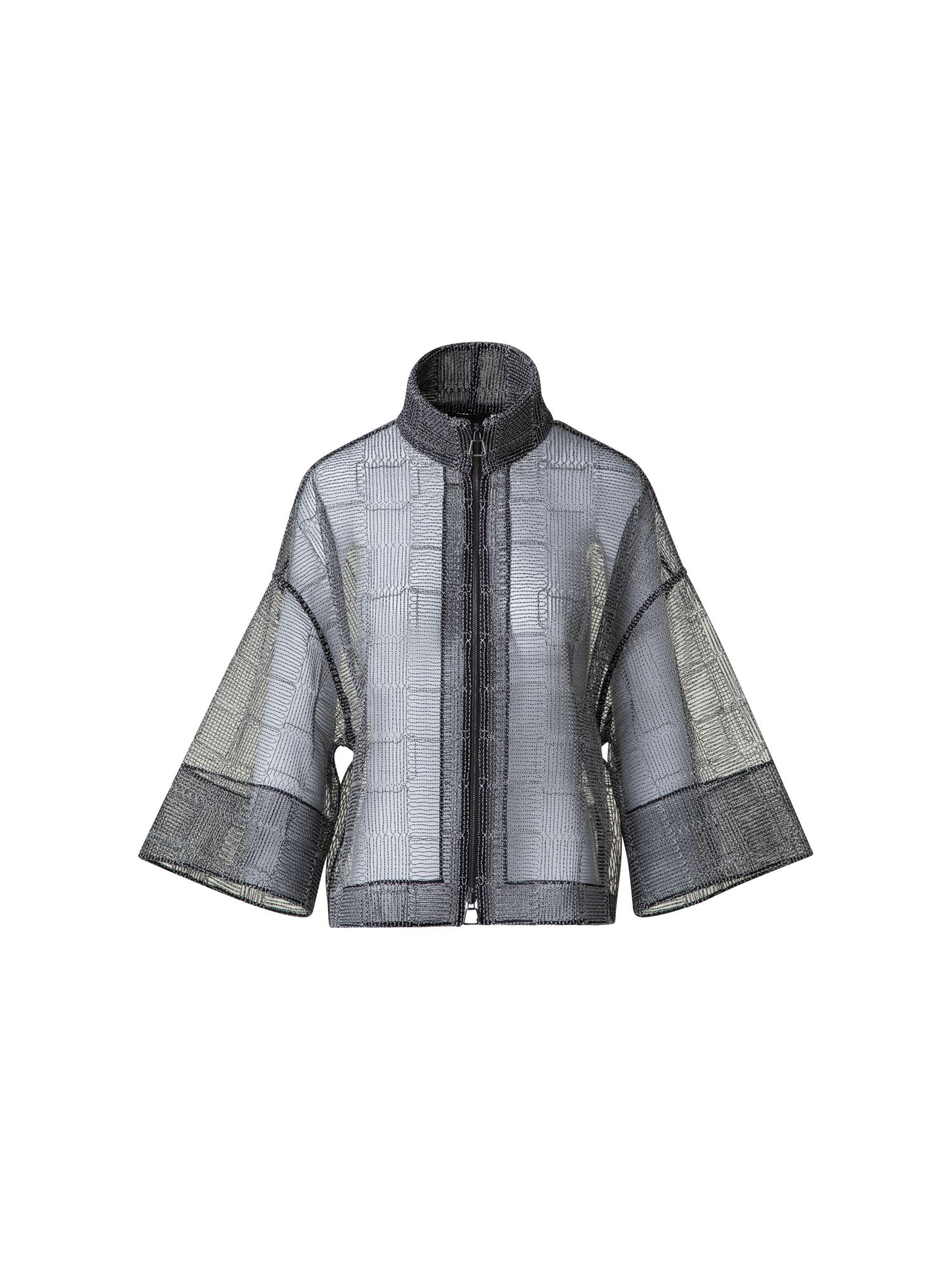 Designer Boxy Jacket with Square on Tulle Embroidery - black