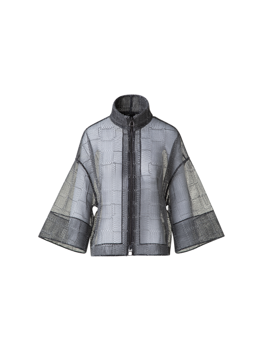 Designer Boxy Jacket with Square on Tulle Embroidery - black