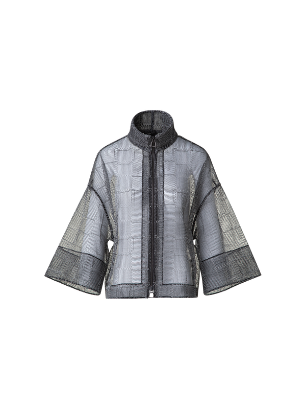 Designer Boxy Jacket with Square on Tulle Embroidery - black