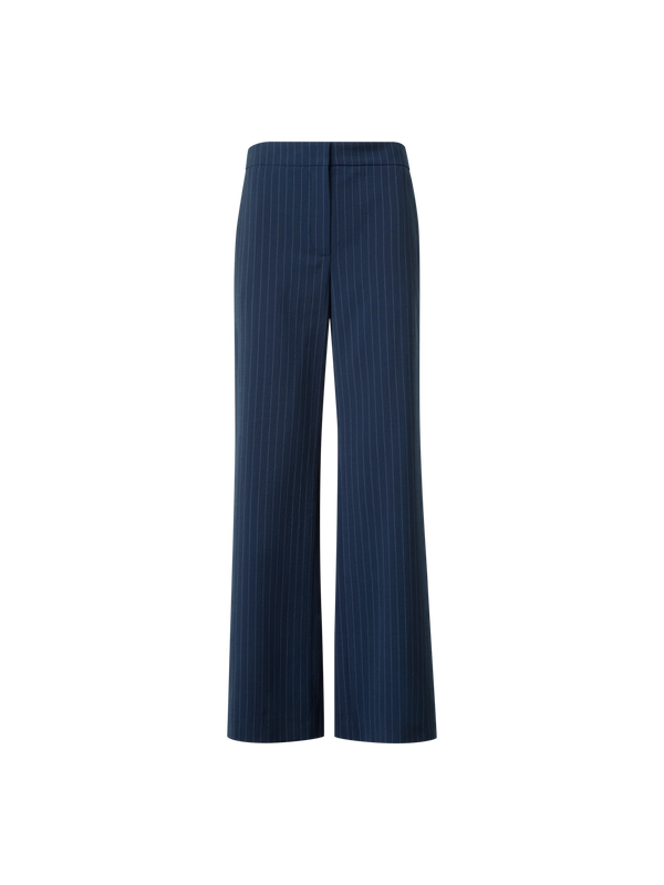 Designer Wide Cool Wool Pants with Elastic Waist - neutral - navy - blue - multicolor
