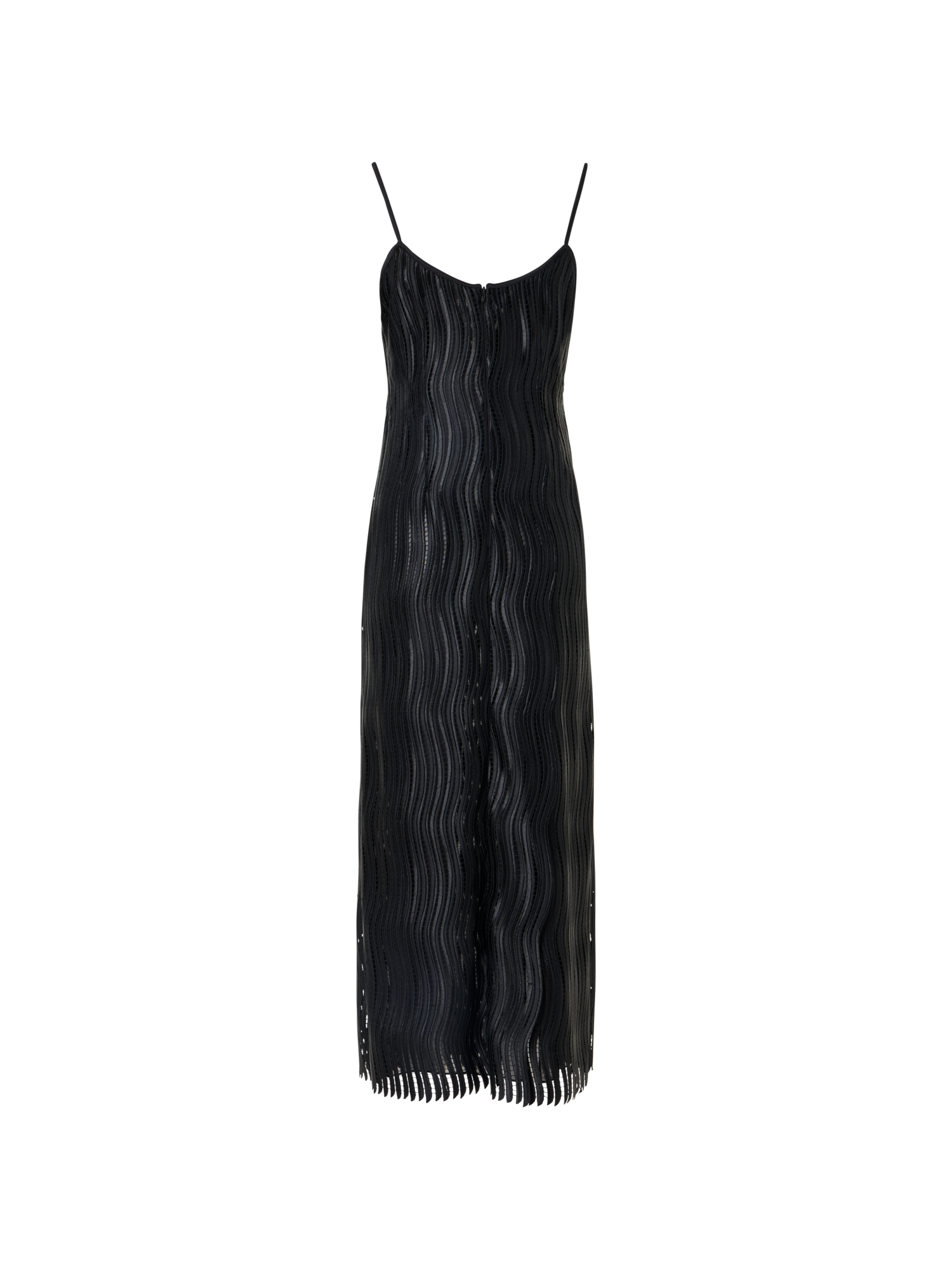 Designer Strap Midi Dress in Wave Guipure - black
