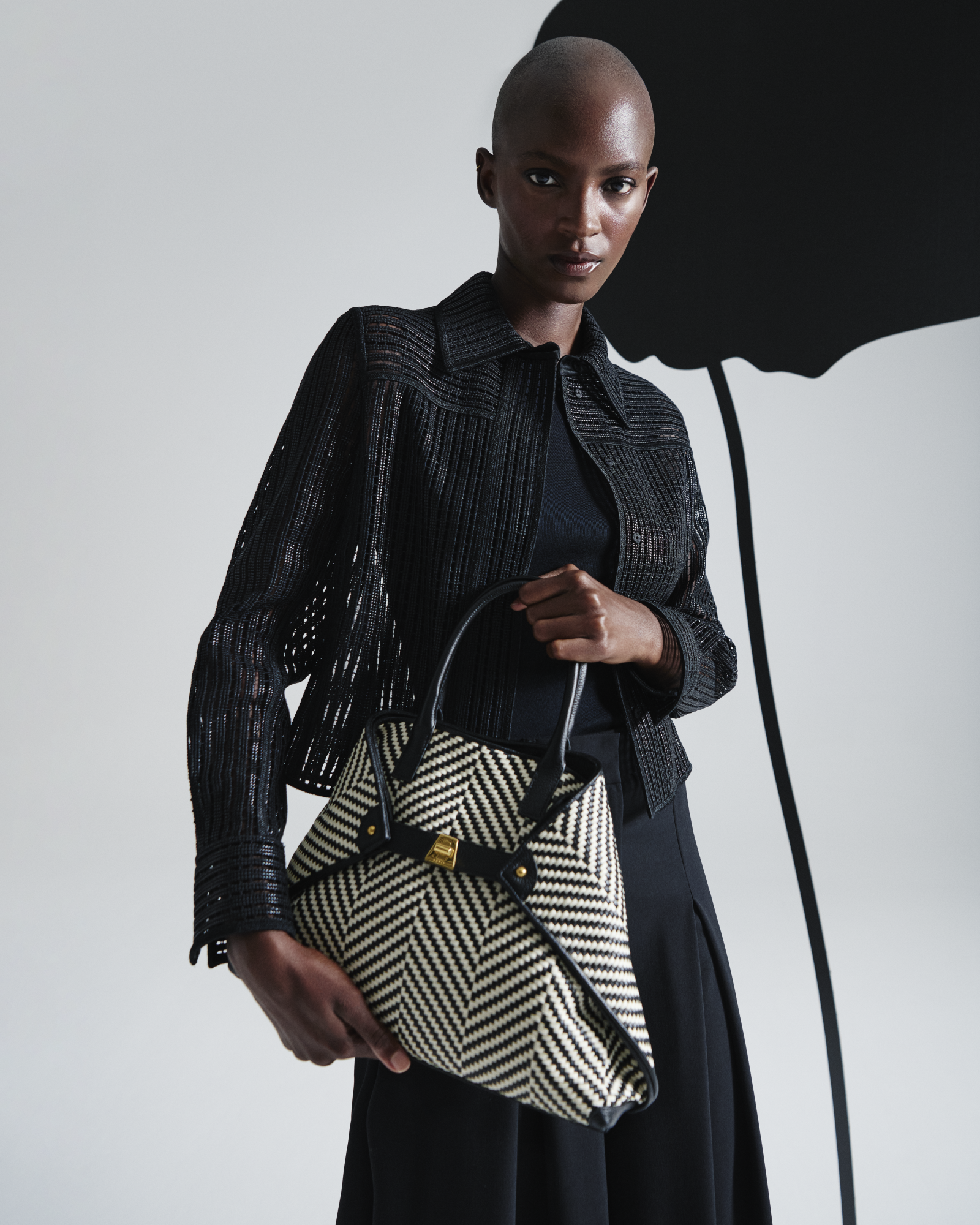 Designer Shirt Jacket with Stripes Embroidery - black 