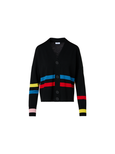 Designer Color-Block Stripe Merino Wool Cardigan - black - multicolor